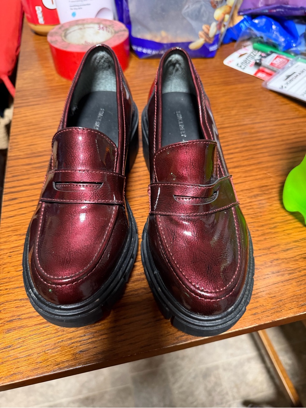 Sincerly Jules Metallic Burgundy Platform Penny Loafers